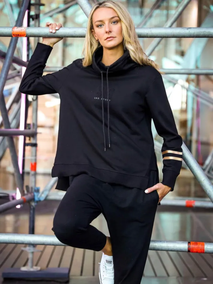 3rd Story Darcy Golden Stripes Funnel Neck Sweatshirt< Sweatshirts|Sweatshirts