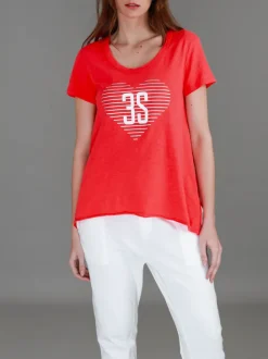 3rd Story Ellie 3S Logo Stripe Heart Short Sleeve T Shirt< Short Sleeves