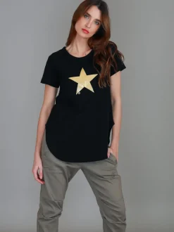 3rd Story Hara Glitter Gold Star Short Sleeve T Shirt< Short Sleeves