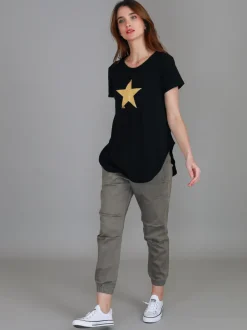 3rd Story Hara Glitter Gold Star Short Sleeve T Shirt< Short Sleeves