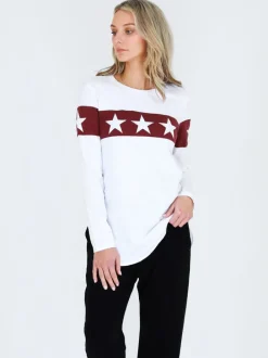 3rd Story Holland Star Band White Graphic T Shirt< Long Sleeves