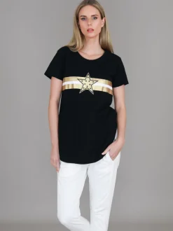 3rd Story Jill Gold Star with Stripes T Shirt< Short Sleeves