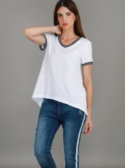 3rd Story Mariella Contrast Sleeve V Neck T Shirt< Short Sleeves