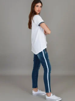 3rd Story Mariella Contrast Sleeve V Neck T Shirt< Short Sleeves