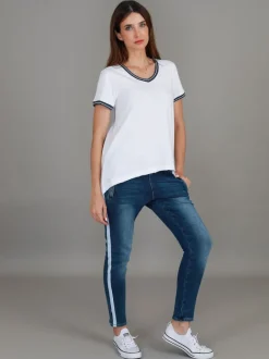 3rd Story Mariella Contrast Sleeve V Neck T Shirt< Short Sleeves