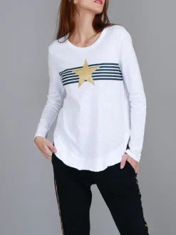3rd Story Nora Print Curved Hem T Shirt< Long Sleeves