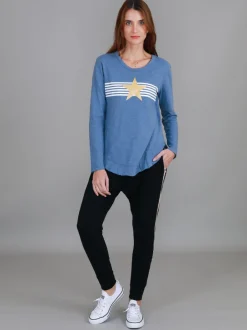 3rd Story Nora Print Curved Hem T Shirt< Long Sleeves