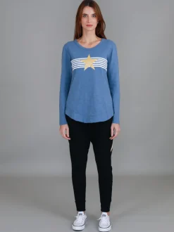 3rd Story Nora Print Curved Hem T Shirt< Long Sleeves
