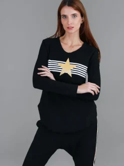 3rd Story Nora Print Curved Hem T Shirt< Long Sleeves