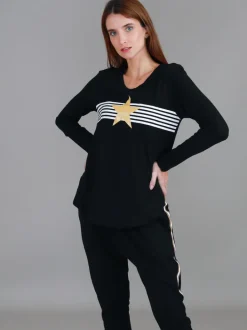 3rd Story Nora Print Curved Hem T Shirt< Long Sleeves