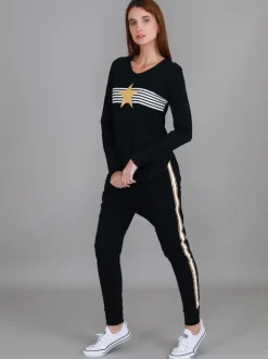 3rd Story Nora Print Curved Hem T Shirt< Long Sleeves