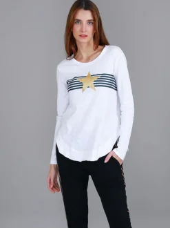 3rd Story Nora Print Curved Hem T Shirt< Long Sleeves