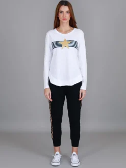 3rd Story Nora Print Curved Hem T Shirt< Long Sleeves