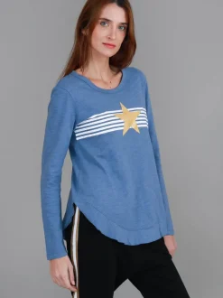 3rd Story Nora Print Curved Hem T Shirt< Long Sleeves