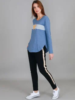 3rd Story Nora Print Curved Hem T Shirt< Long Sleeves