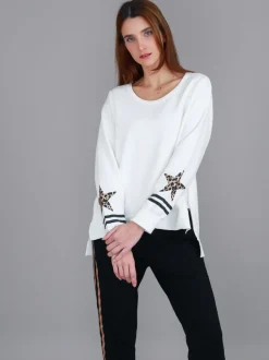 3rd Story Oxford Leopard Star Print on Sleeve Crewneck Sweatshirt< Sweatshirts|Sweatshirts