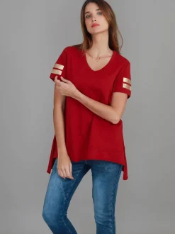 3rd Story Renn Twin Gold Stripe Print T Shirt< Short Sleeves