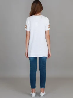 3rd Story Renn Twin Gold Stripe Print T Shirt< Short Sleeves