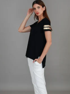 3rd Story Renn Twin Gold Stripe Print T Shirt< Short Sleeves