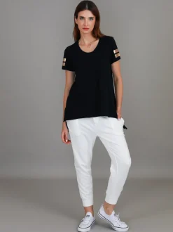 3rd Story Renn Twin Gold Stripe Print T Shirt< Short Sleeves