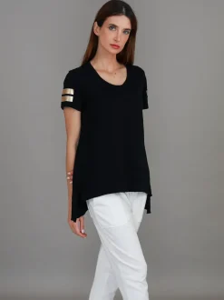 3rd Story Renn Twin Gold Stripe Print T Shirt< Short Sleeves