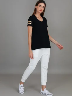 3rd Story Renn Twin Gold Stripe Print T Shirt< Short Sleeves