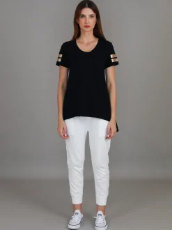 3rd Story Renn Twin Gold Stripe Print T Shirt< Short Sleeves