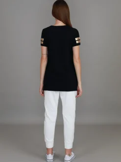 3rd Story Renn Twin Gold Stripe Print T Shirt< Short Sleeves