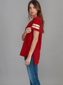 3rd Story Renn Twin Gold Stripe Print T Shirt< Short Sleeves