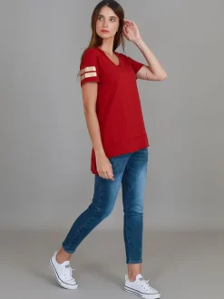 3rd Story Renn Twin Gold Stripe Print T Shirt< Short Sleeves