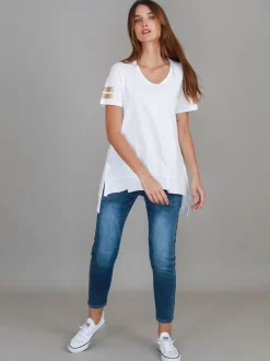 3rd Story Renn Twin Gold Stripe Print T Shirt< Short Sleeves