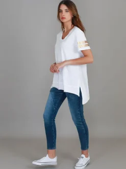 3rd Story Renn Twin Gold Stripe Print T Shirt< Short Sleeves