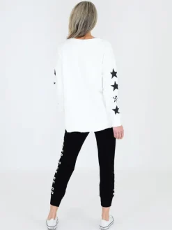 3rd Story Rhodes Leopard Star Print on Sleeve Sweatshirt< Sweatshirts|Sweatshirts