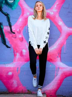 3rd Story Rhodes Leopard Star Print on Sleeve Sweatshirt< Sweatshirts|Sweatshirts