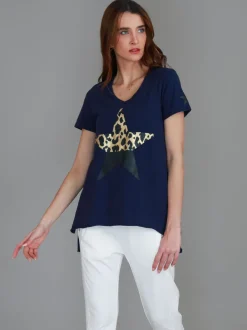 3rd Story Rosemary Splice Star Leopard Print T Shirt< Short Sleeves