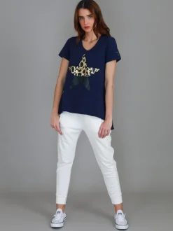 3rd Story Rosemary Splice Star Leopard Print T Shirt< Short Sleeves
