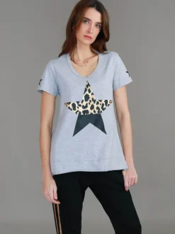 3rd Story Rosemary Splice Star Leopard Print T Shirt< Short Sleeves