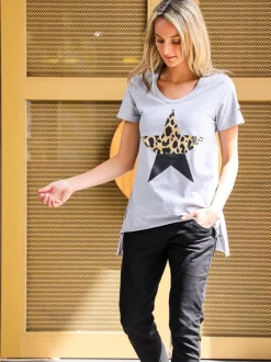 3rd Story Rosemary Splice Star Leopard Print T Shirt< Short Sleeves