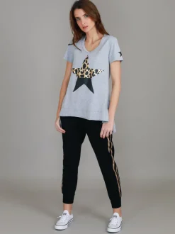 3rd Story Rosemary Splice Star Leopard Print T Shirt< Short Sleeves