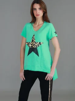 3rd Story Rosemary Splice Star Leopard Print T Shirt< Short Sleeves