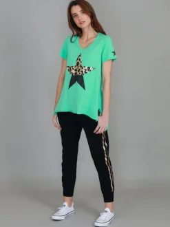 3rd Story Rosemary Splice Star Leopard Print T Shirt< Short Sleeves