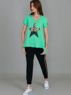 3rd Story Rosemary Splice Star Leopard Print T Shirt< Short Sleeves