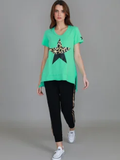 3rd Story Rosemary Splice Star Leopard Print T Shirt< Short Sleeves