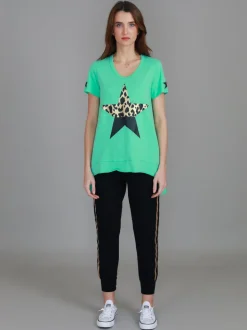 3rd Story Rosemary Splice Star Leopard Print T Shirt< Short Sleeves