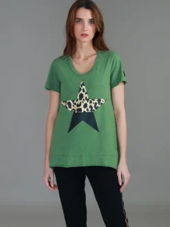 3rd Story Rosemary Splice Star Leopard Print T Shirt< Short Sleeves