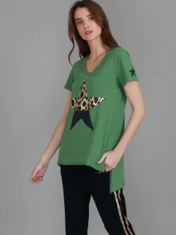 3rd Story Rosemary Splice Star Leopard Print T Shirt< Short Sleeves