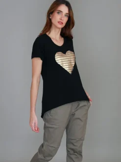 3rd Story Rue Gold Heart Short Sleeve T Shirt< Short Sleeves