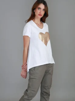 3rd Story Rue Gold Heart Short Sleeve T Shirt< Short Sleeves