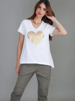3rd Story Rue Gold Heart Short Sleeve T Shirt< Short Sleeves