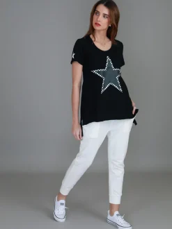 3rd Story Sandy Check Black Star T Shirt< Short Sleeves